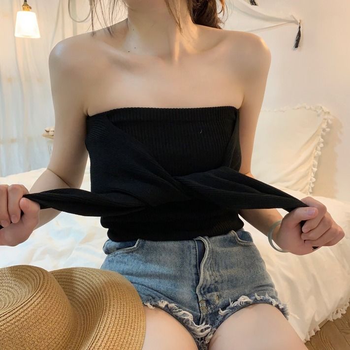 Corset off-Neck Knitted Tube Top